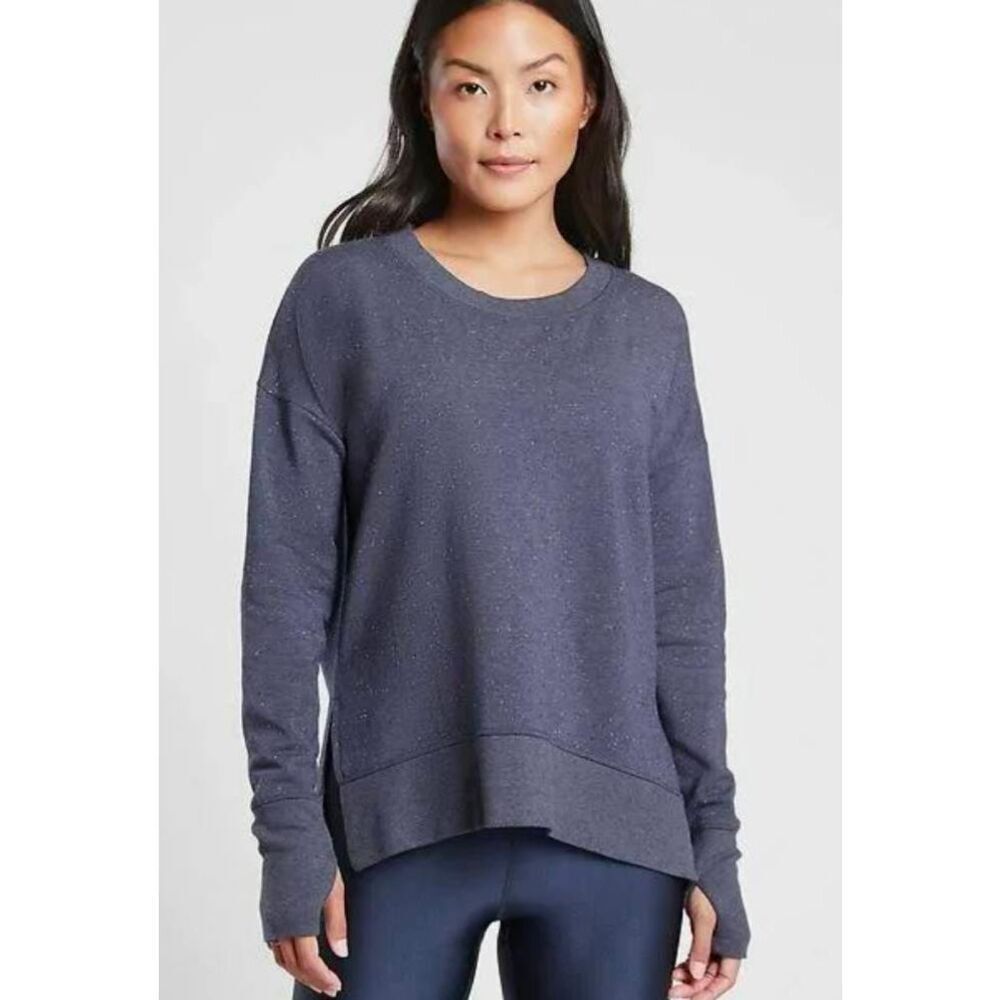 Athleta Balance Navy Blue Multi Nap Speck Knit Pullover Sweater L Large